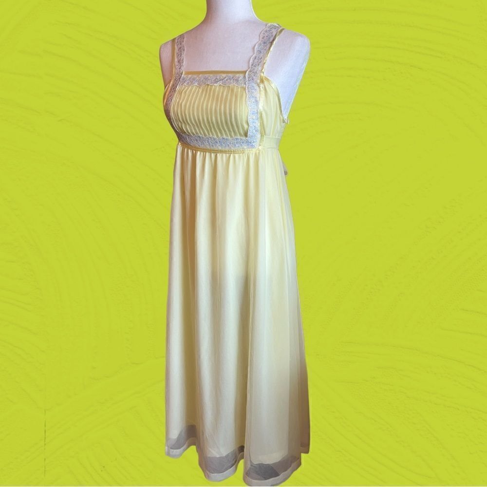 70s vintage nylon chiffon yellow night gown